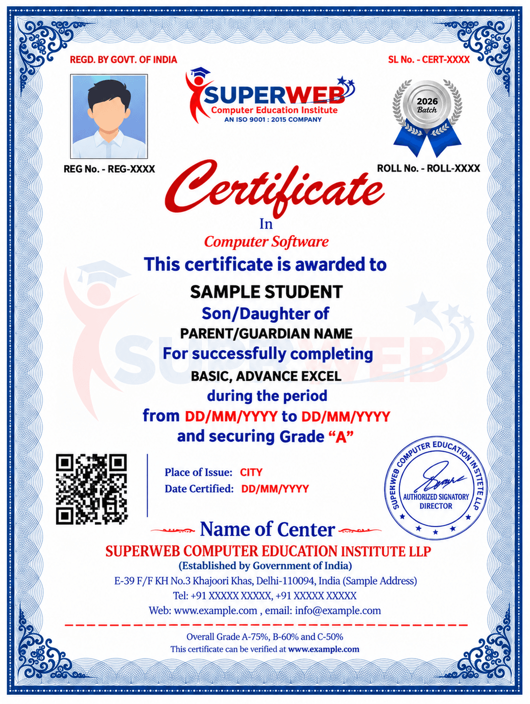 Official SuperWeb Certificate Sample